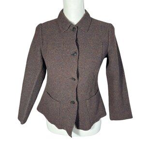 100% Wool Land's End Brown Button Up Jacket Blazer Coat Old Money Size M